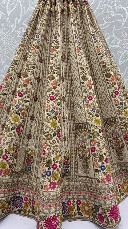 The Meadow's Royalty Ivory Multicolor Floral Handwork Lehenga Choli