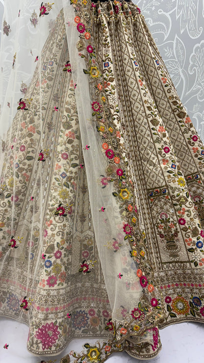 The Meadow's Royalty Ivory Multicolor Floral Handwork Lehenga Choli