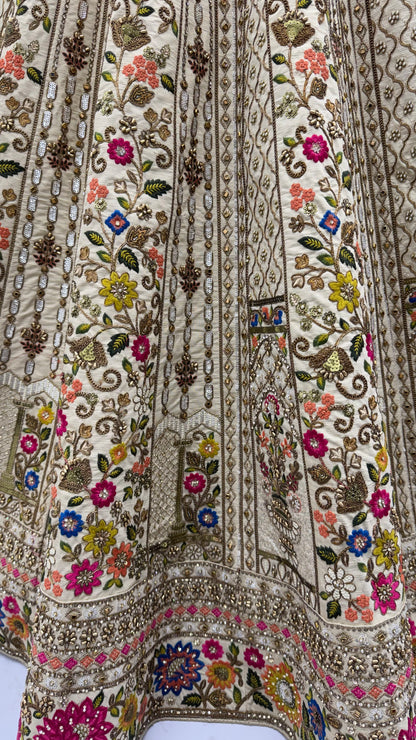 The Meadow's Royalty Ivory Multicolor Floral Handwork Lehenga Choli