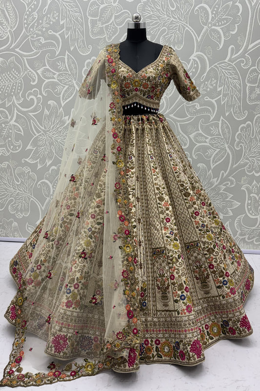 The Meadow's Royalty Ivory Multicolor Floral Handwork Lehenga Choli