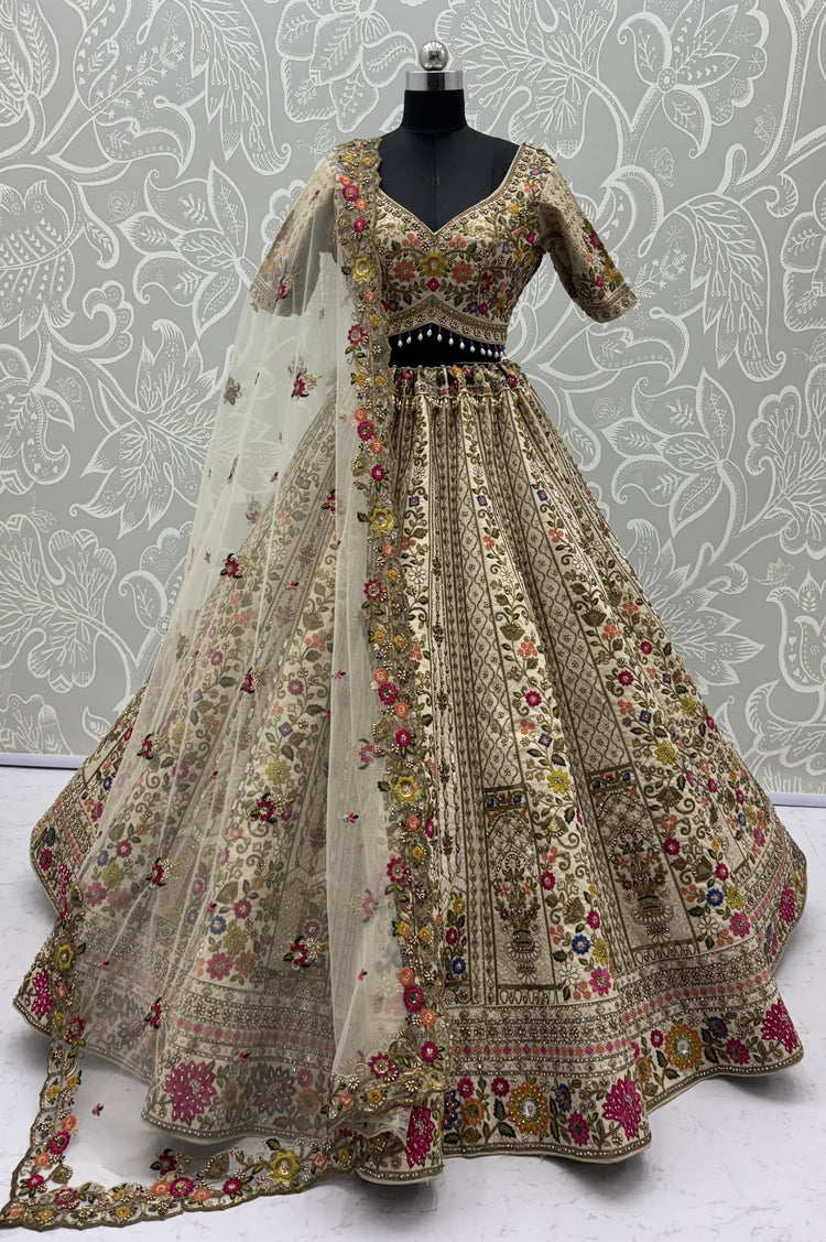 The Meadow's Royalty Ivory Multicolor Floral Handwork Lehenga Choli