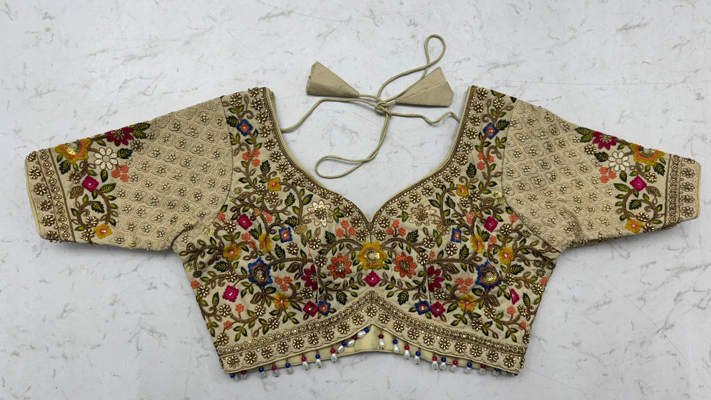 The Meadow's Royalty Ivory Multicolor Floral Handwork Lehenga Choli