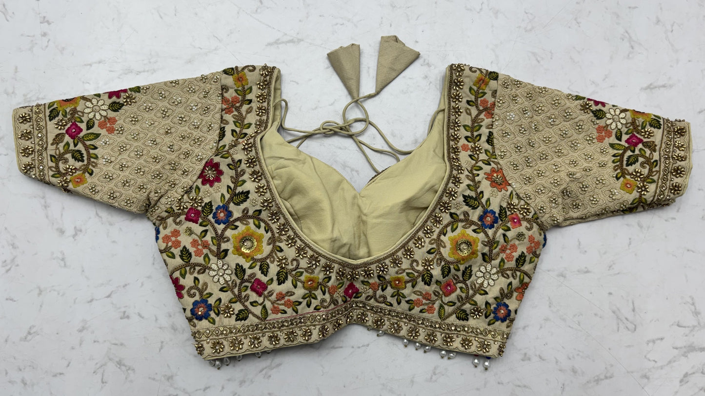 The Meadow's Royalty Ivory Multicolor Floral Handwork Lehenga Choli