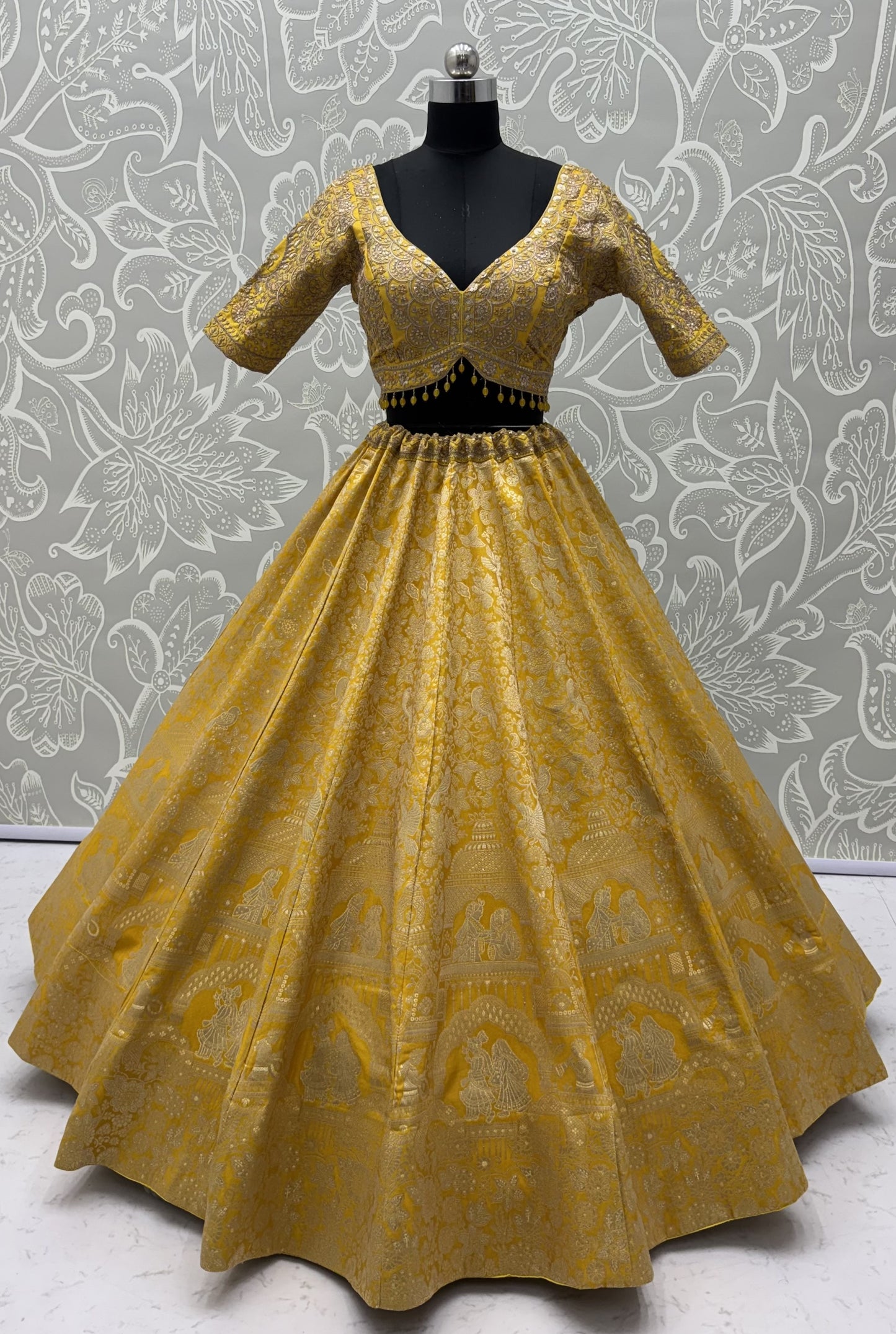 The Ananta Royal Mustard Banarasi Silk Zari Woven Designer Lehenga Choli