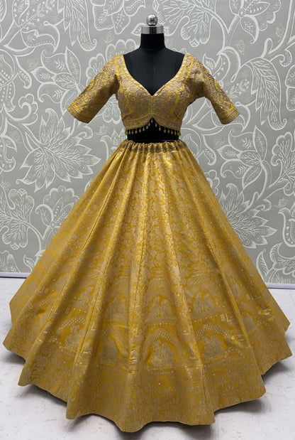 The Ananta Royal Mustard Banarasi Silk Zari Woven Designer Lehenga Choli