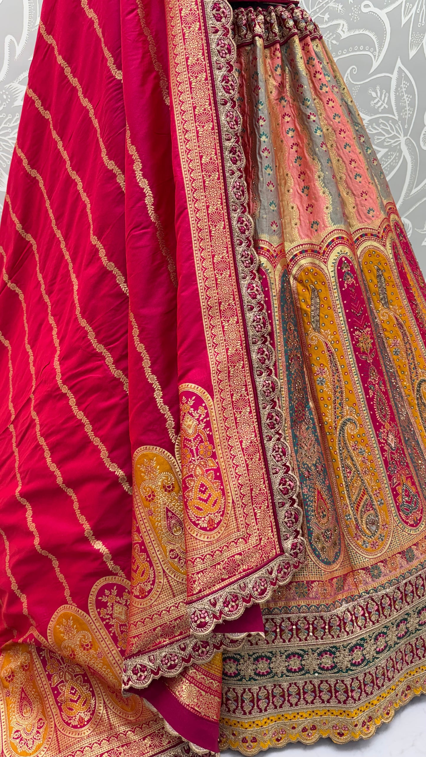 The Shahi Meena Multicolor Panel Banarasi Silk Designer Wedding Lehenga Choli