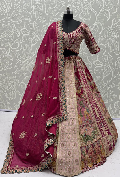 The Pichwai Rani Pink Royal Heritage Embroidered Bridal Lehenga Choli