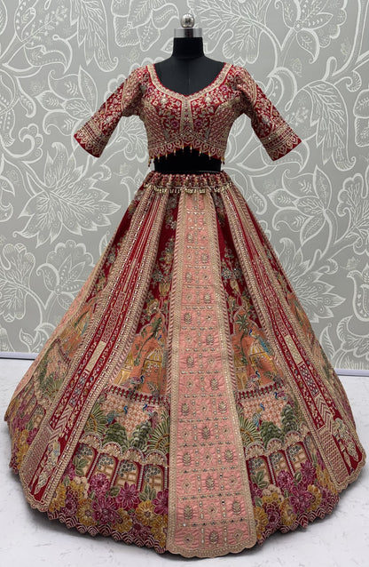 The Pichwai Red Royal Heritage Embroidered Bridal Lehenga Choli