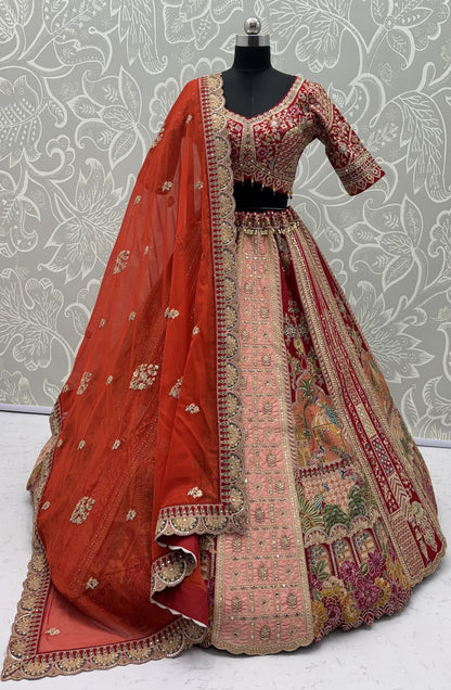 The Pichwai Red Royal Heritage Embroidered Bridal Lehenga Choli