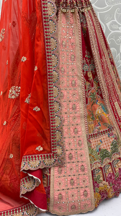 The Pichwai Red Royal Heritage Embroidered Bridal Lehenga Choli