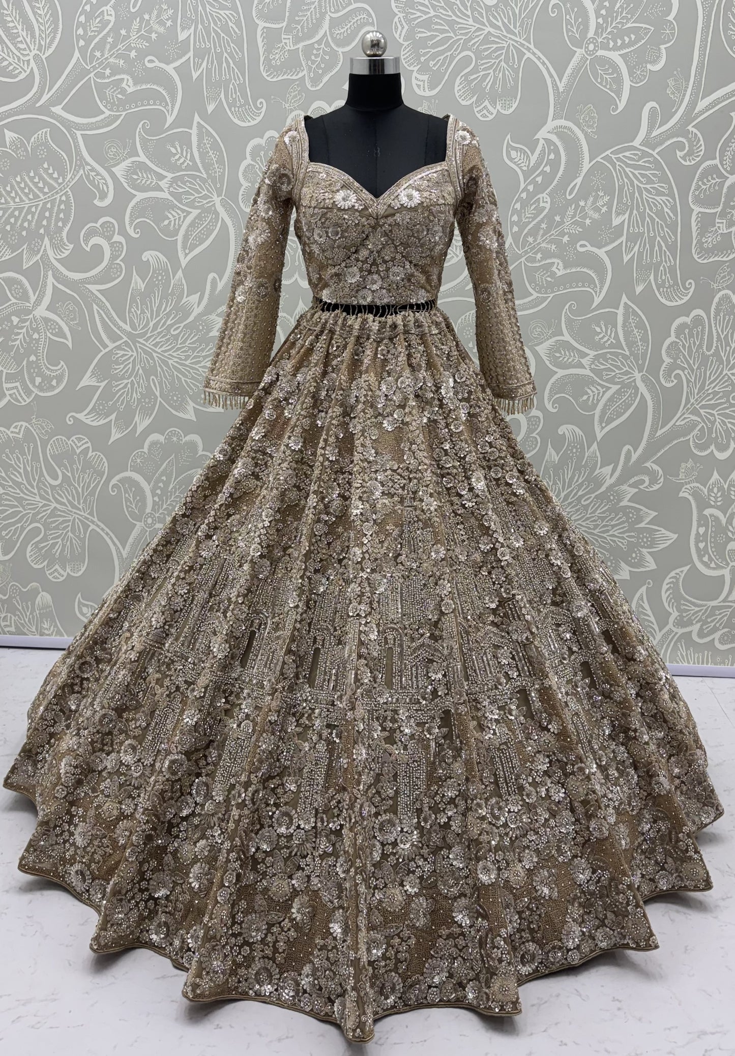 The Golden Hour Antique Gold Heavily Embellished Bridal Lehenga Choli