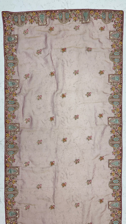 Dusty Mauve Designer Saree with Patch Embroidery, Dori Work, Zari and Zircon Diamond Detailing