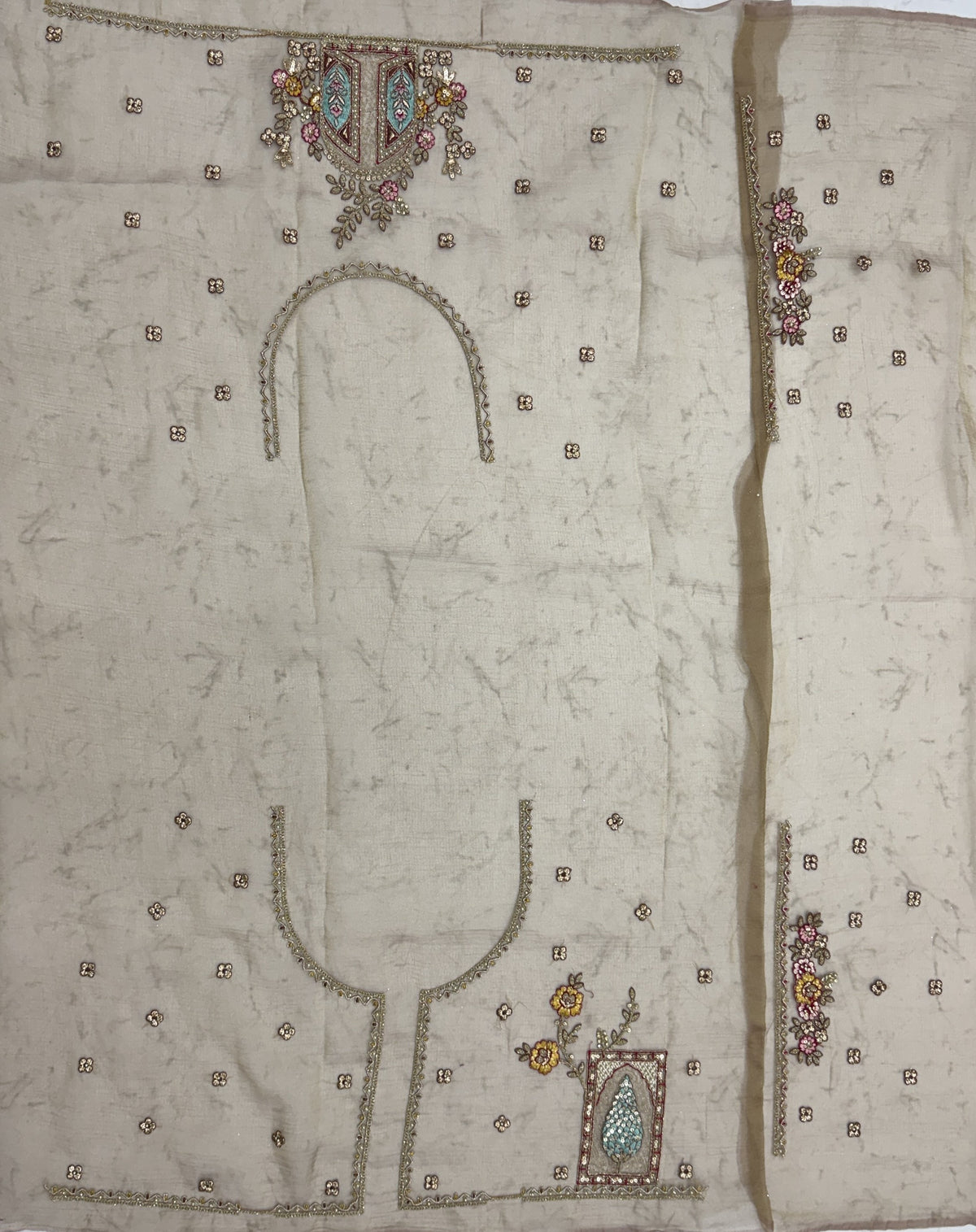 Dusty Rose Designer Saree with Patch Embroidery, Dori Work, Zari and Zircon Diamond Embellishments