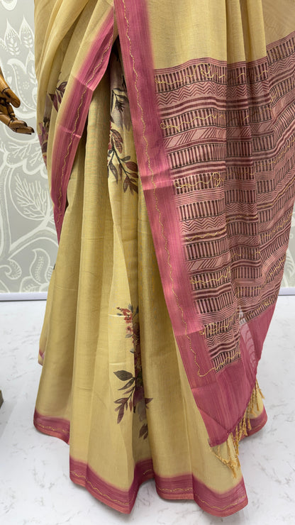 Floral Printed Virana Silk Designer Saree with Elegant Dori Work and Matching Blouse