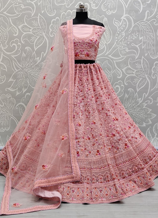 Heavy work coding as well resham embroidered lehenga choli Pink