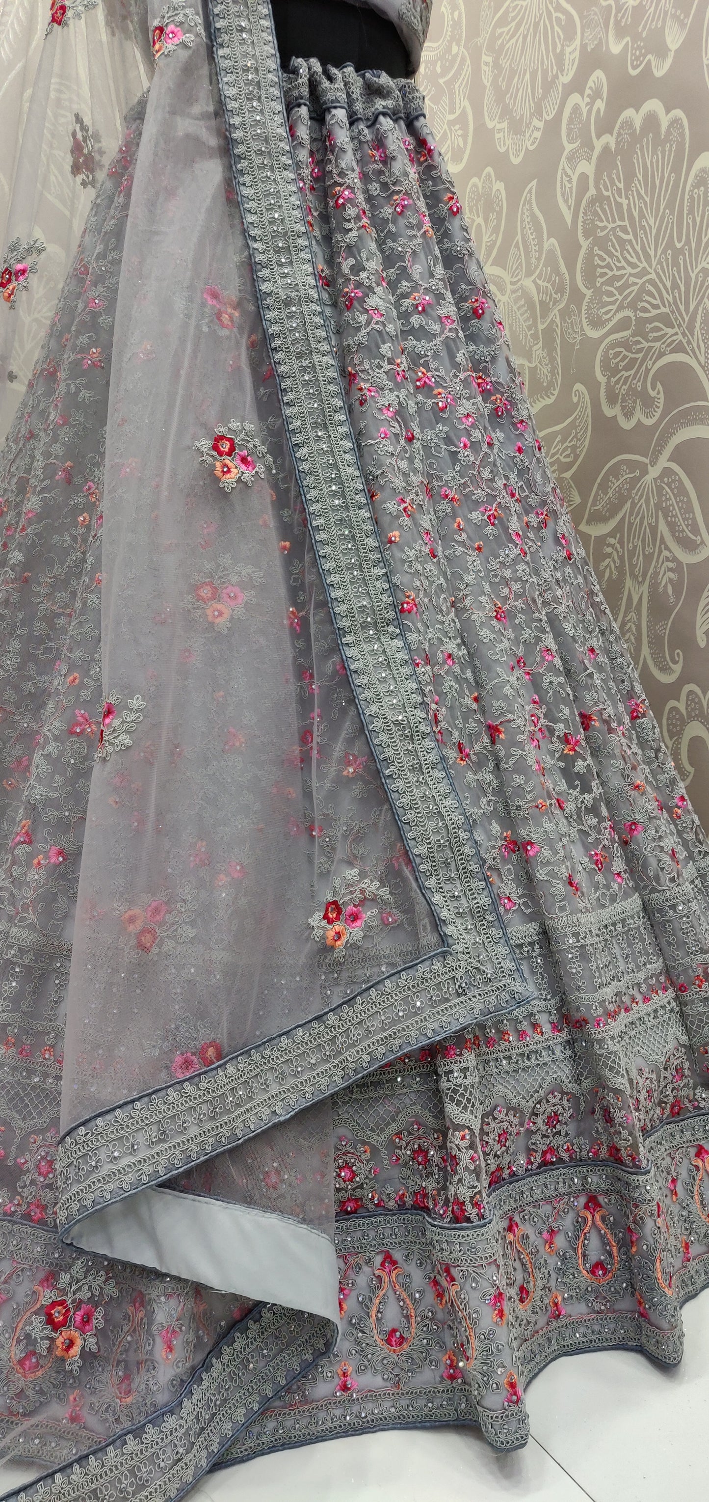 Heavy work coding as well resham embroidered lehenga choli Grey