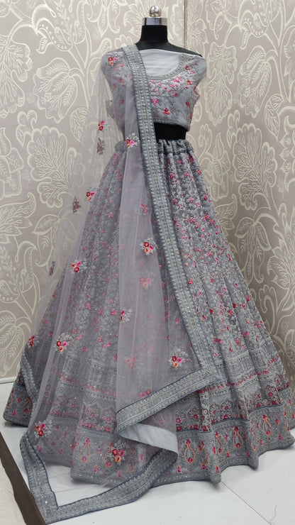 Heavy work coding as well resham embroidered lehenga choli Grey