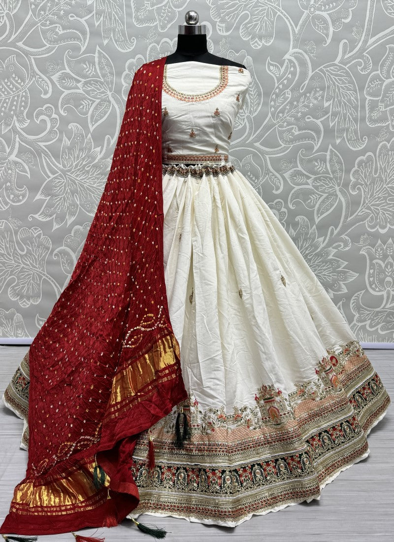 Georgette fabric cotton thread work Lehengacholi with pure Bandhani dupatta