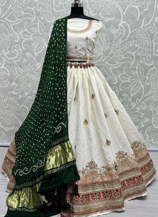 Georgette fabric cotton thread work Lehengacholi with pure Bandhani dupatta