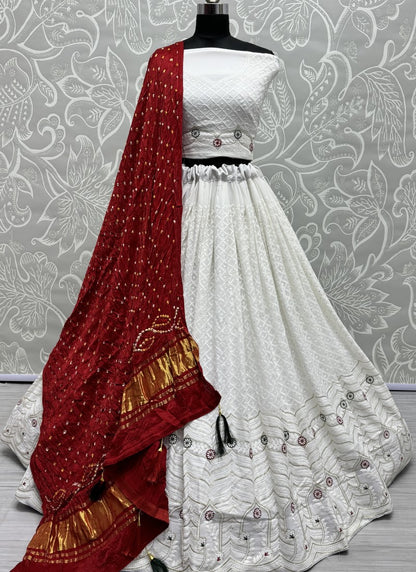 Georgette fabric cotton thread work Lehengacholi with pure Bandhani dupatta