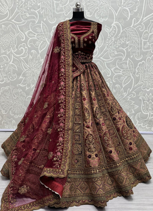 Pink and peach thread work combine Silk Lehenga choli with double dupatta