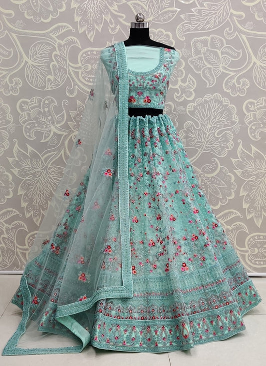 Heavy work coding as well resham embroidered lehenga choli Blue