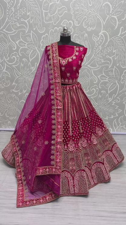 Full of Zircon Diamond studded Rani Pink Lehenga choli for Party